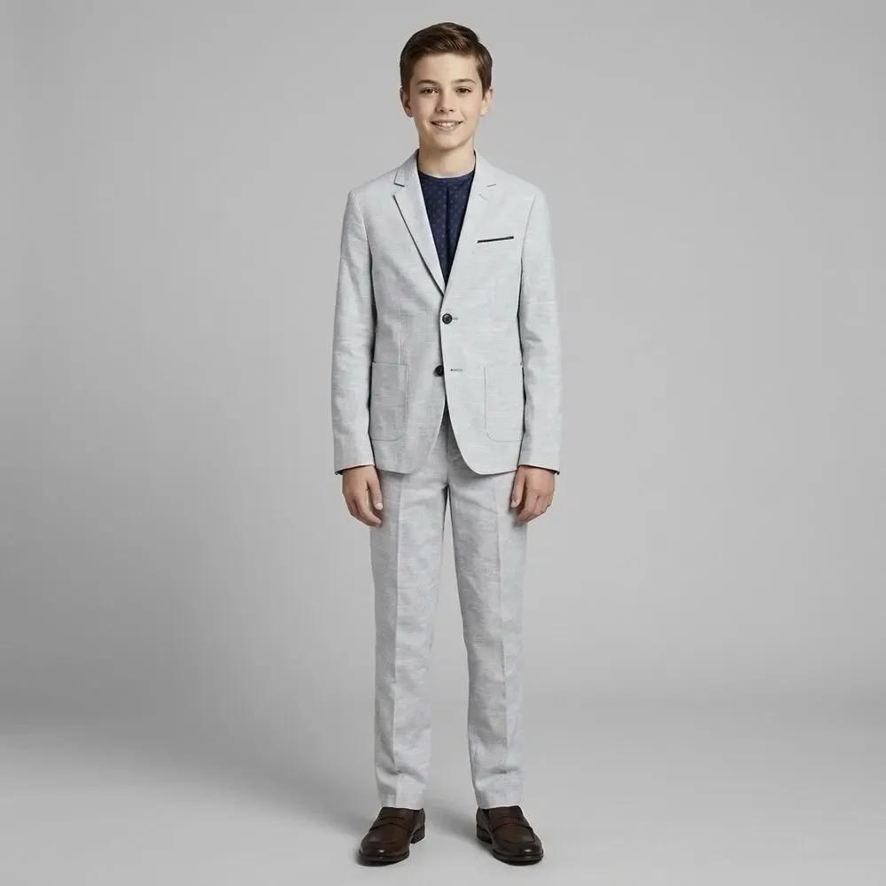 BOSS Boys Light Grey Linen Two Piece Suit Regular Fit Size 14S